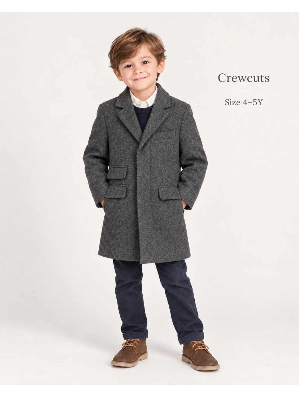 Crewcuts Boys Kids' Gray Wool Blend Overcoat Size 4-5